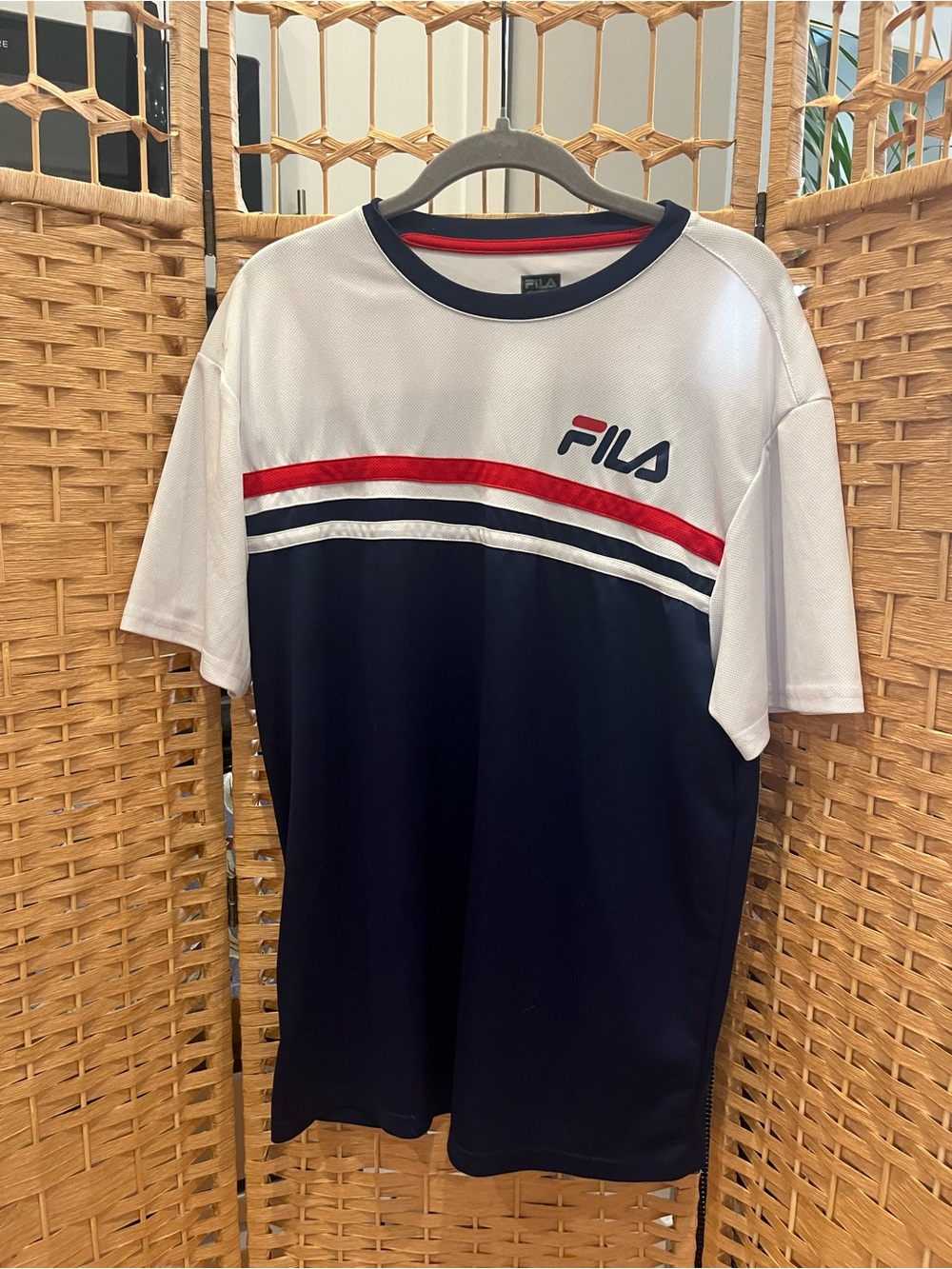 FILA Two-Tone Navy & White Athletic Tee with Red Accents